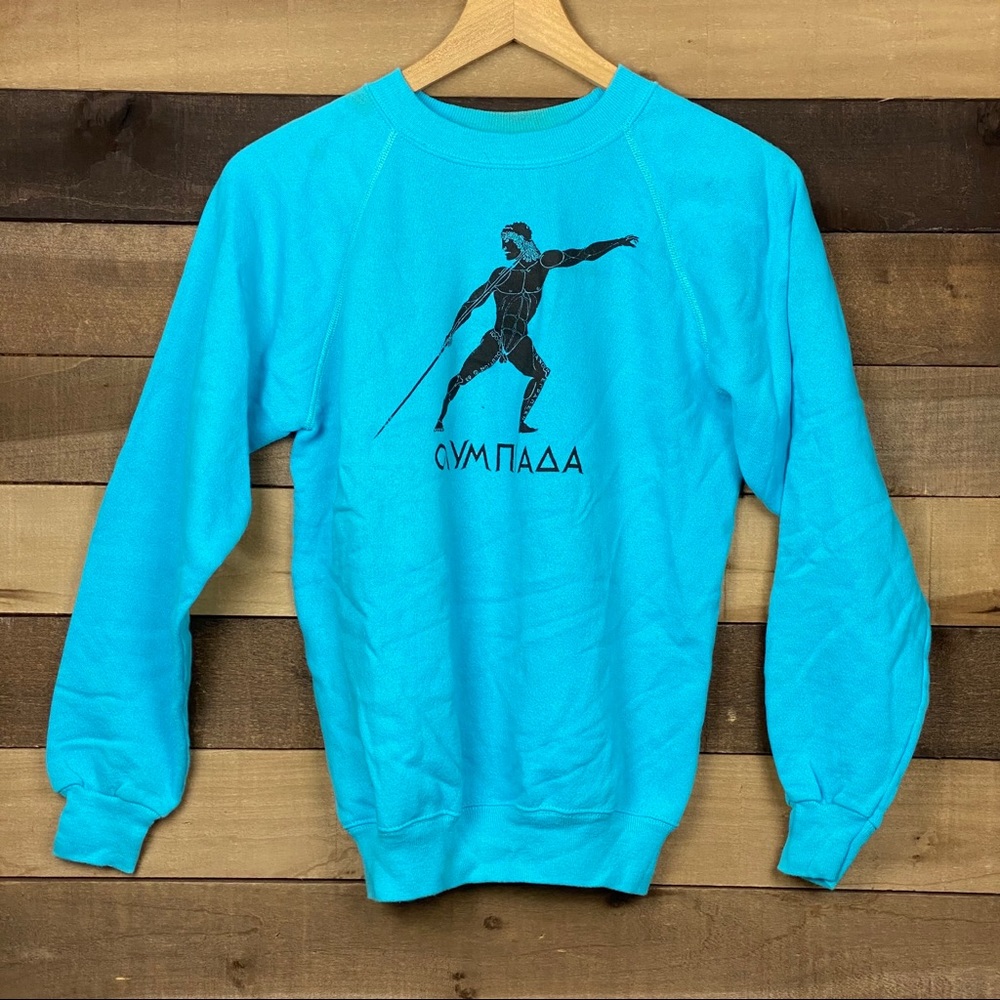Vintage Greek Women’s Blue Crewneck Sweater